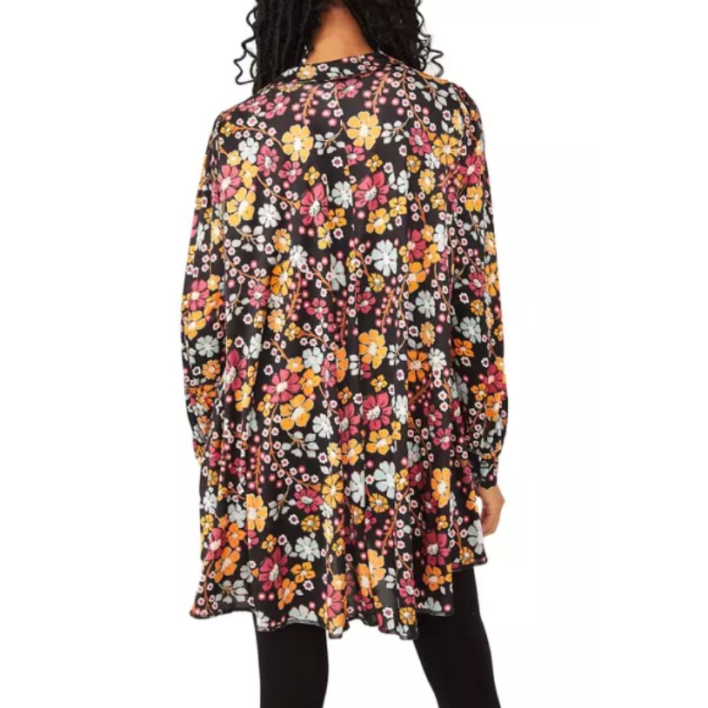 Free People "Daisy Jane" Long-Sleeve Mini Dress, Black Multi - Picture 2 of 3